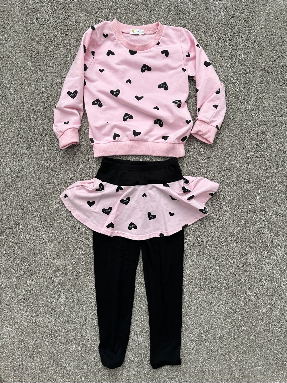 Pink Heart Print Sweatshirt & Skirted Legging Set